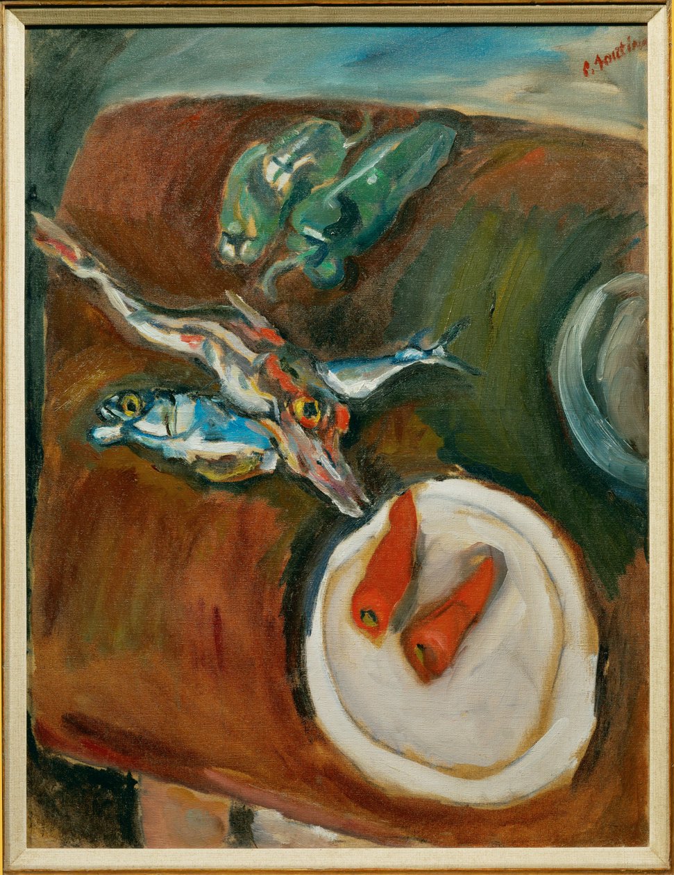 Stilleven met vis, paprika en wortelen, ca.1918 (schilderij op doek) door Chaim Soutine
