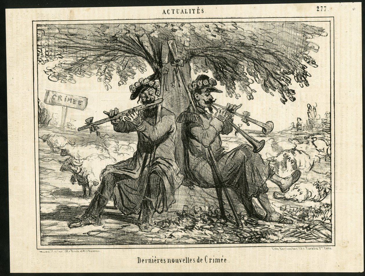 Illustratie van Cham (1819-1879) in Le Charivari - Laatste Krimoorlog Nieuws - Oorlog, Muziek, Krim (Krimoorlog) door Amédée de Noé