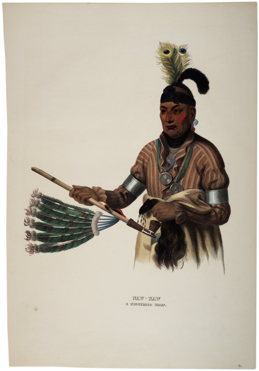 Naw-kaw, Winnebago Chief, prent gemaakt door Thomas Loraine McKenney, ca. 1840 door Charles Bird King