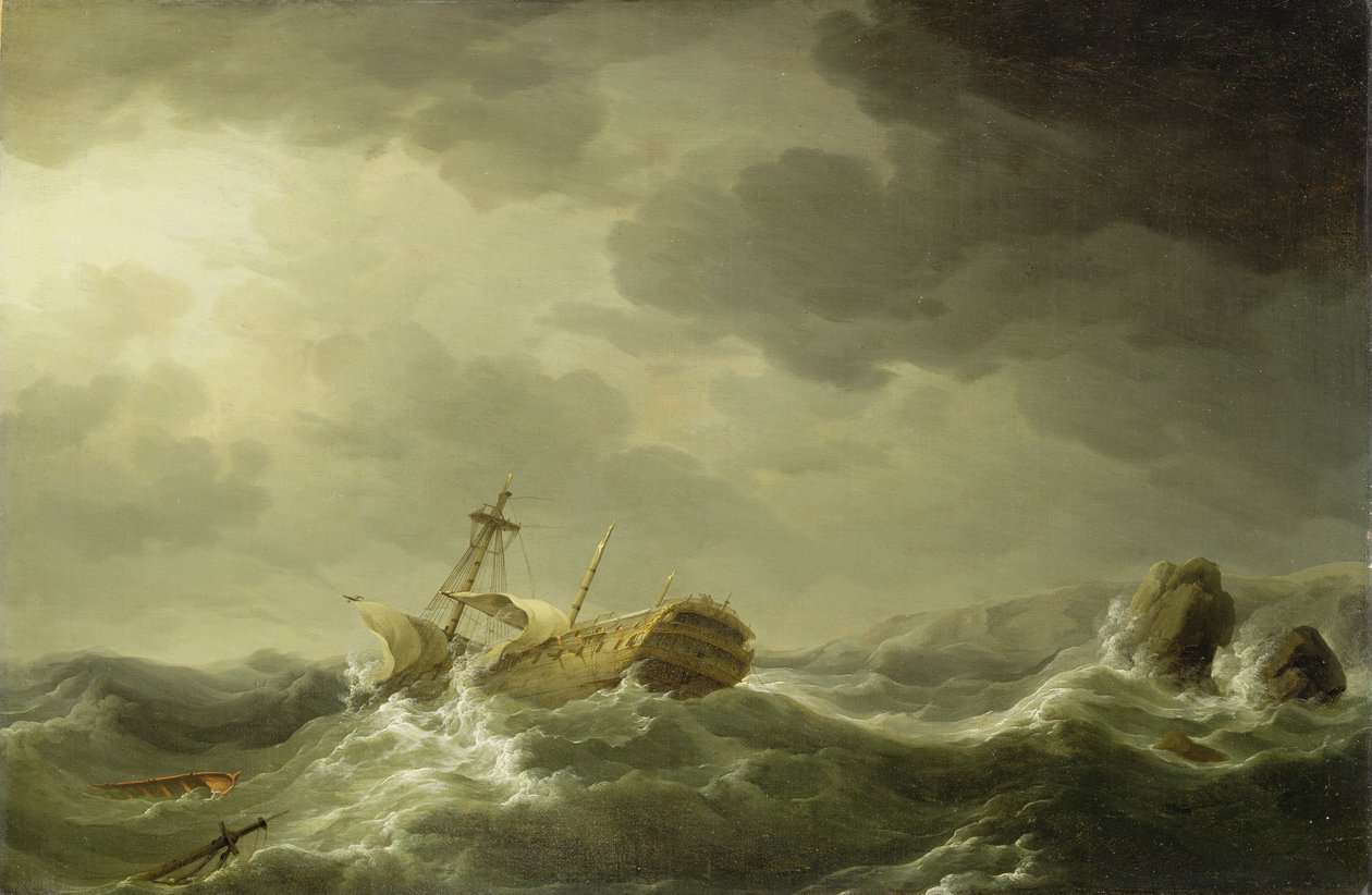 Schip vergaan aan een rotsachtige kust, c.1747-50 door Charles Brooking