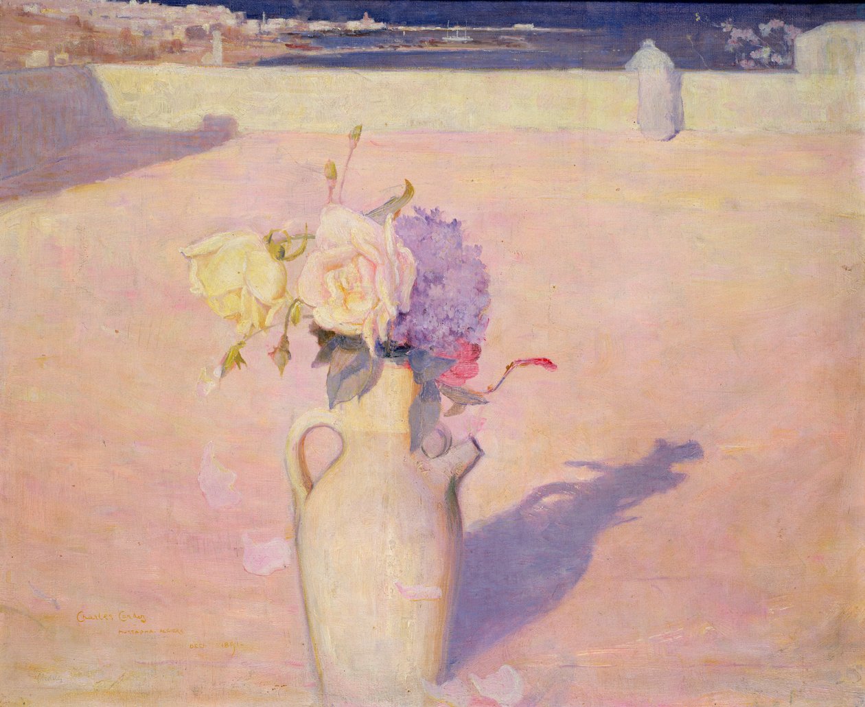 Bloemen in een vaas tegen een achtergrond van Mustapha, Algiers, 1891 door Charles Edward Conder