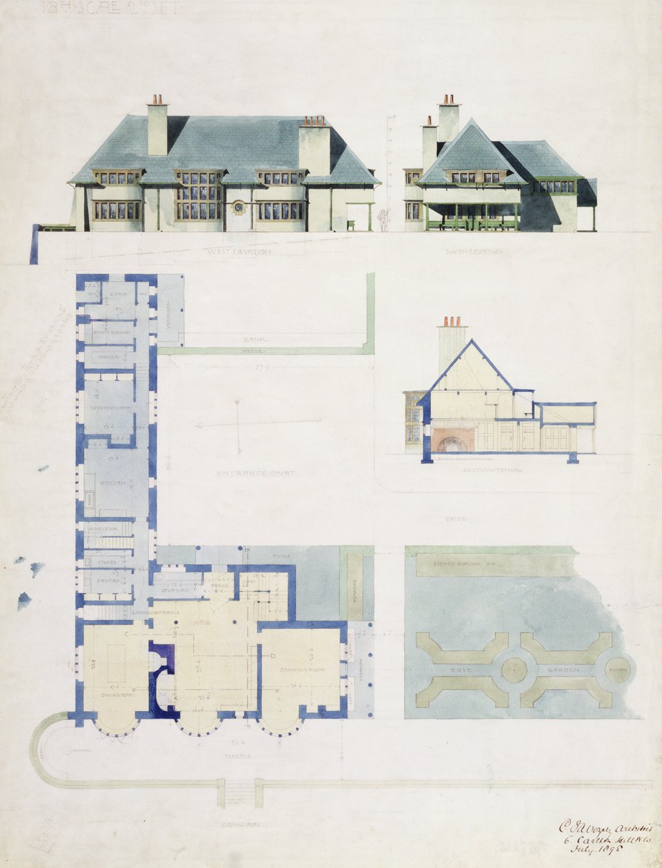 Voorgesteld ontwerp voor Broad Leys, Windermere, voor Arthur Currer Briggs Esq., 1898 door Charles Francis Annesley Voysey
