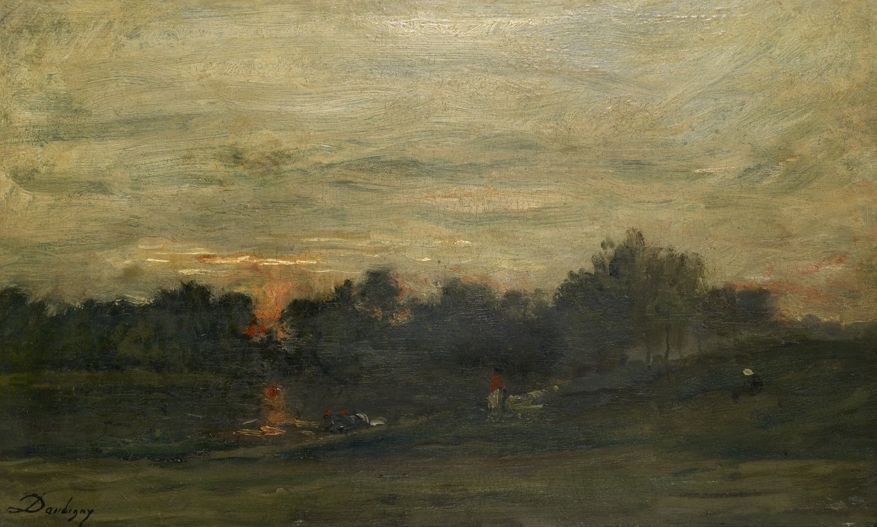 Landschap: Zonsondergang door Charles Francois Daubigny