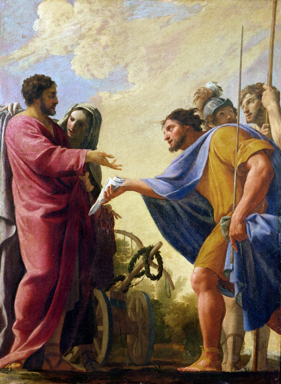 Scène uit het leven van Cincinnatus. Cincinnatus keert terug naar zijn ploeg versierd met een lauwerkrans, 1799 door Charles Francois Poerson