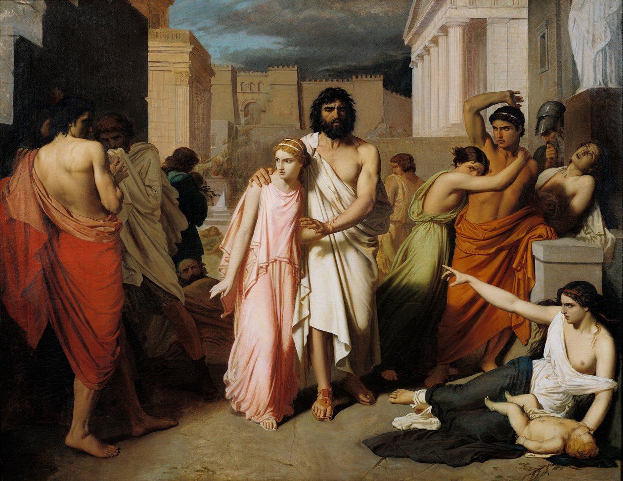 Oedipus en Antigone of De Plaag van Thebe door Charles François Jalabert