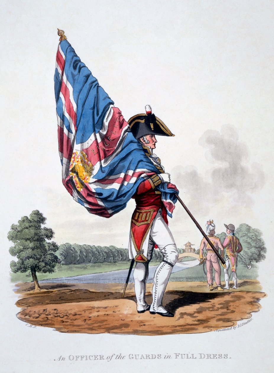 Uniform van een officier van de wacht in volledige uitrusting met kleuren, uit 