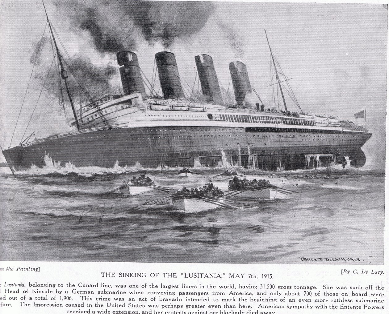 Het zinken van de Lusitania 7 mei 1915 door Charles John de Lacy