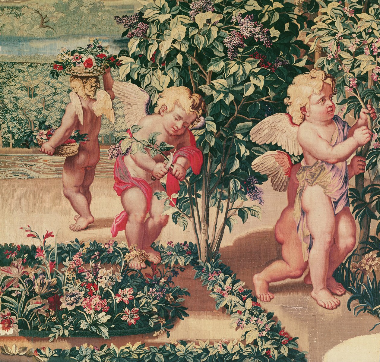 Kinderen tuinieren (naar een cartoon van Le Brun), geweven in het Atelier des Gobelins door Charles Le Brun