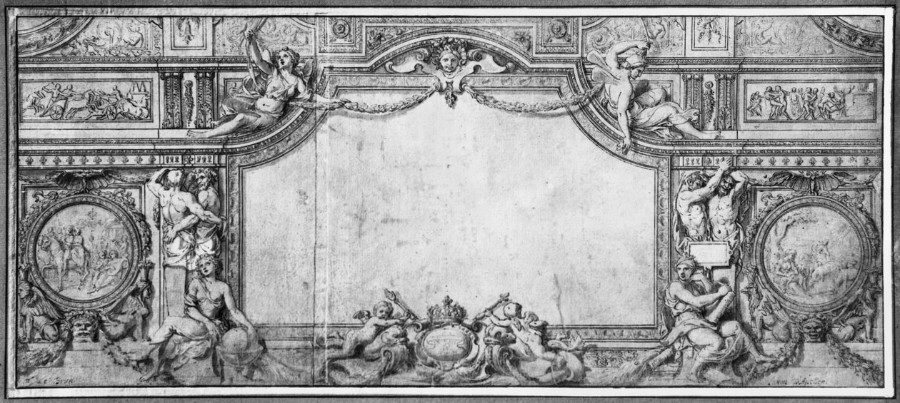 Ontwerp van versierd plafond door Charles Le Brun