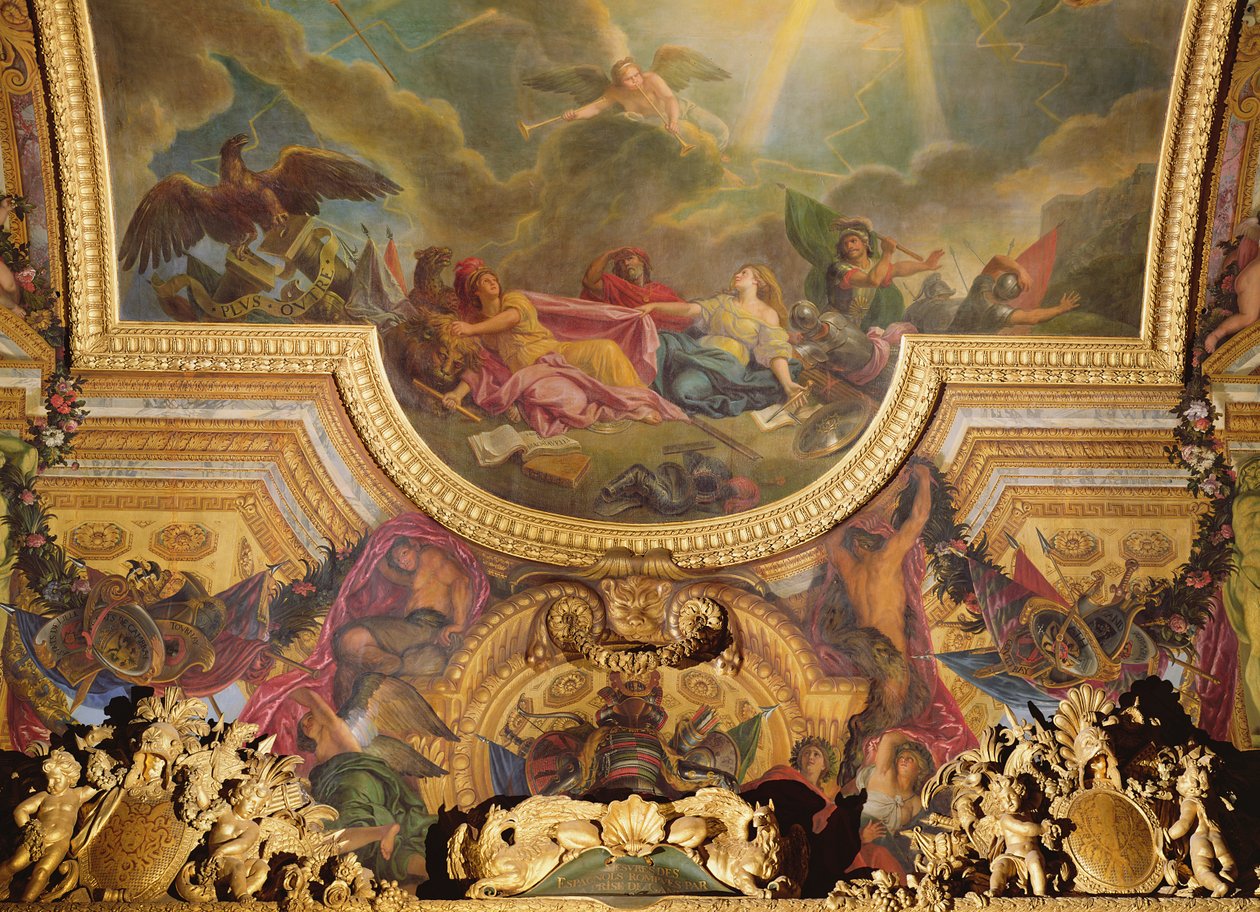 De Strategie van de Spanjaarden Verwoest door de Inname van Gent, plafondschildering uit de Galerie des Glaces door Charles Le Brun