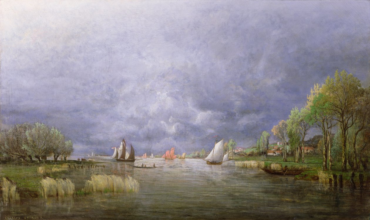 Oevers van de Loire in de lente, stormeffect, 1857 door Charles Leroux