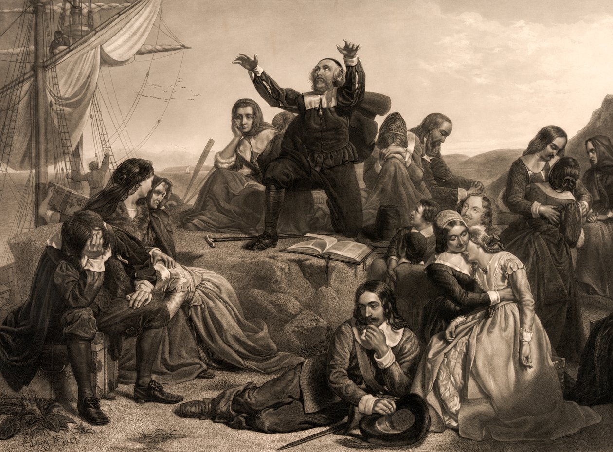 Vertrek van de Pelgrimsvaders, 1620 door Charles Lucy