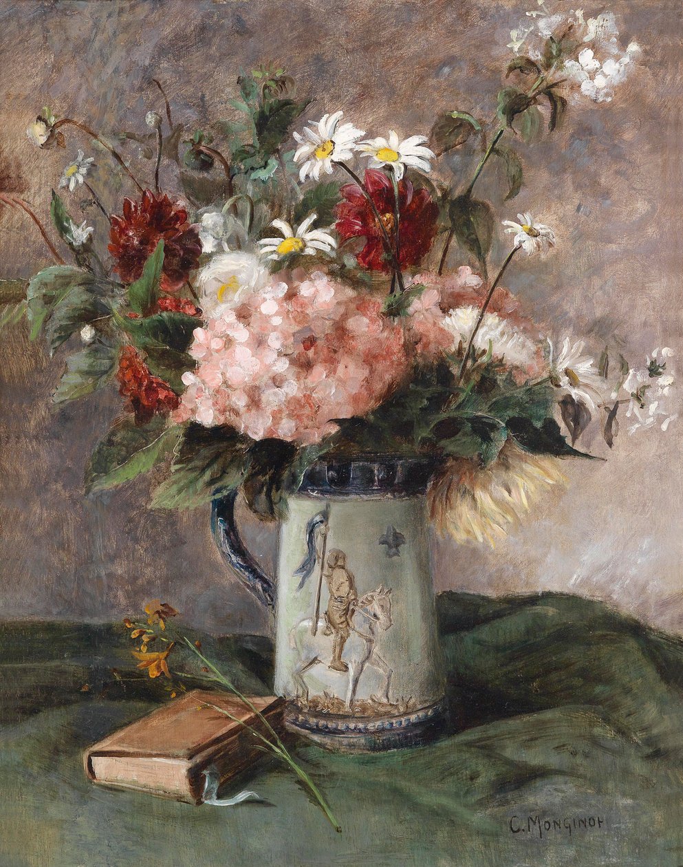 Bloemenstuk met boek door Charles Monginot