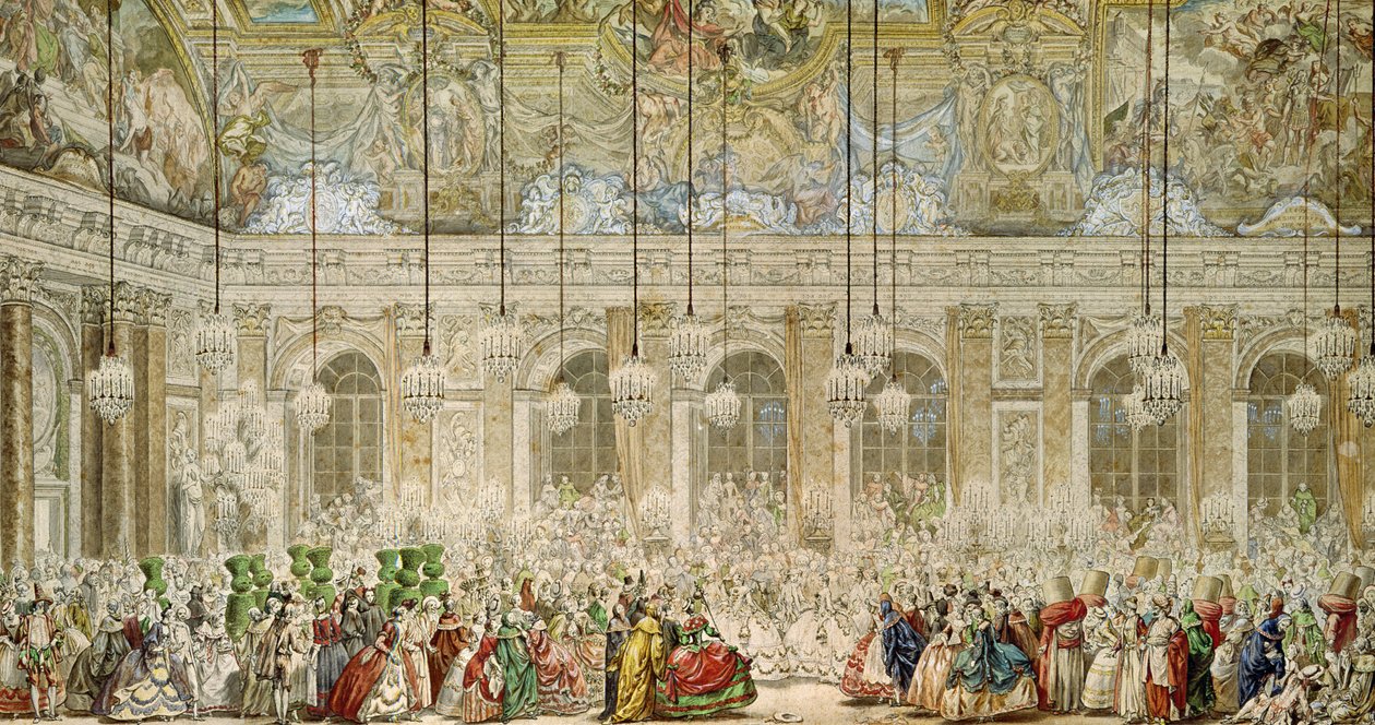 Het Gemaskerde Bal in de Spiegelzaal, 17 februari 1745 door Charles Nicolas II Cochin