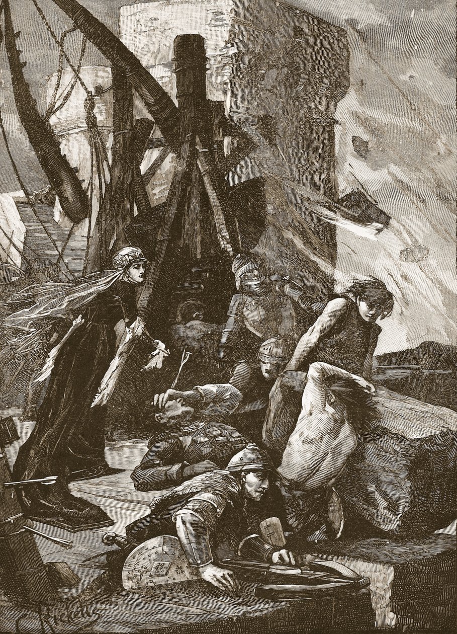 Zwarte Agnes bij het beleg van Dunbar Castle, illustratie uit 