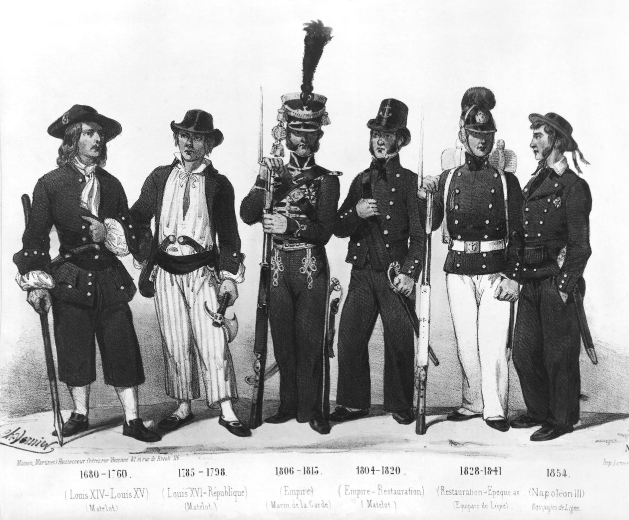 Kostuums van Franse mariniers van 1680 tot 1854 door Charles Vernier