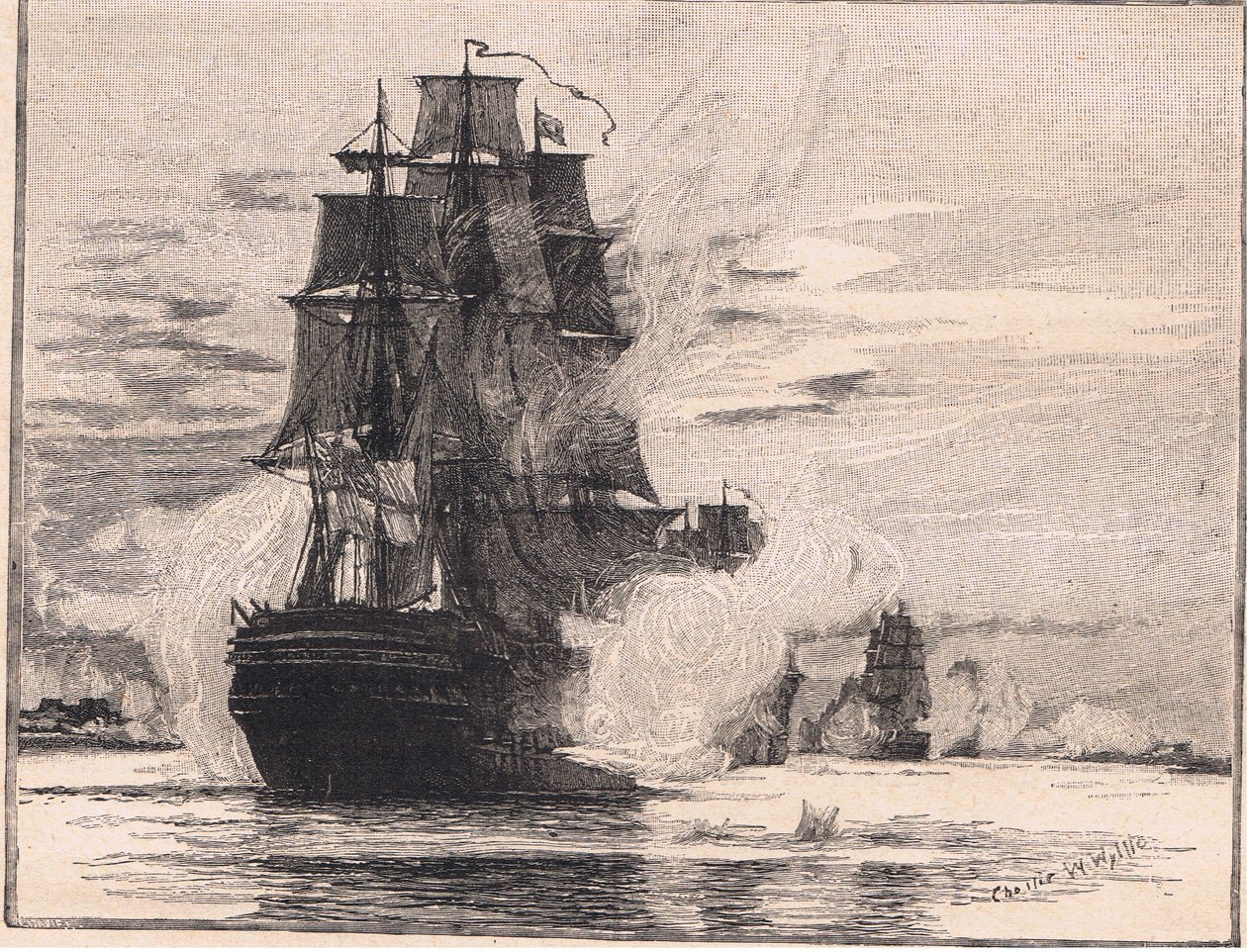 De Britse vloot passeert de Dardanellen AD 1807 door Charles William Wyllie