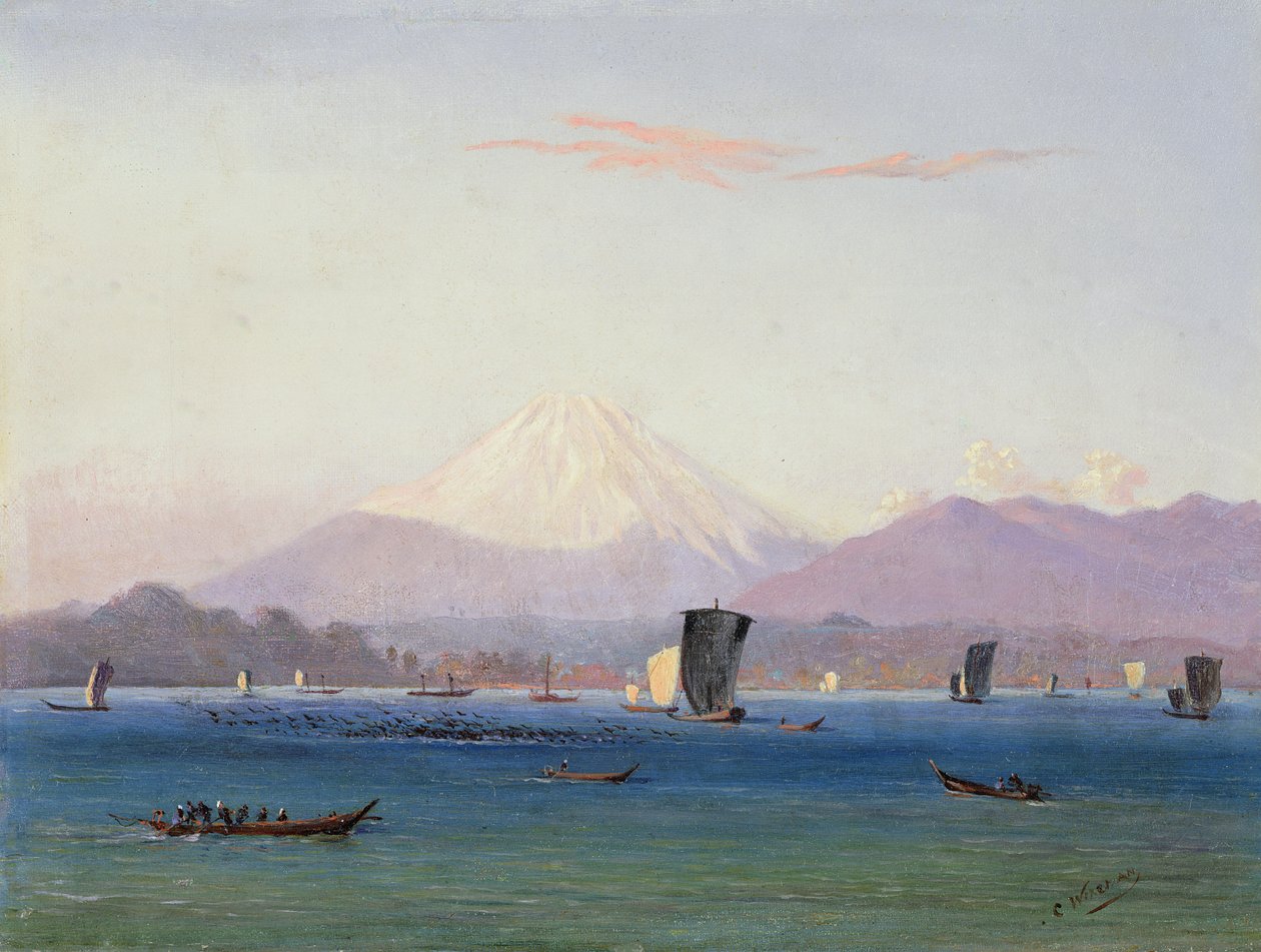 Een uitzicht op de berg Fuji door Charles Wirgman