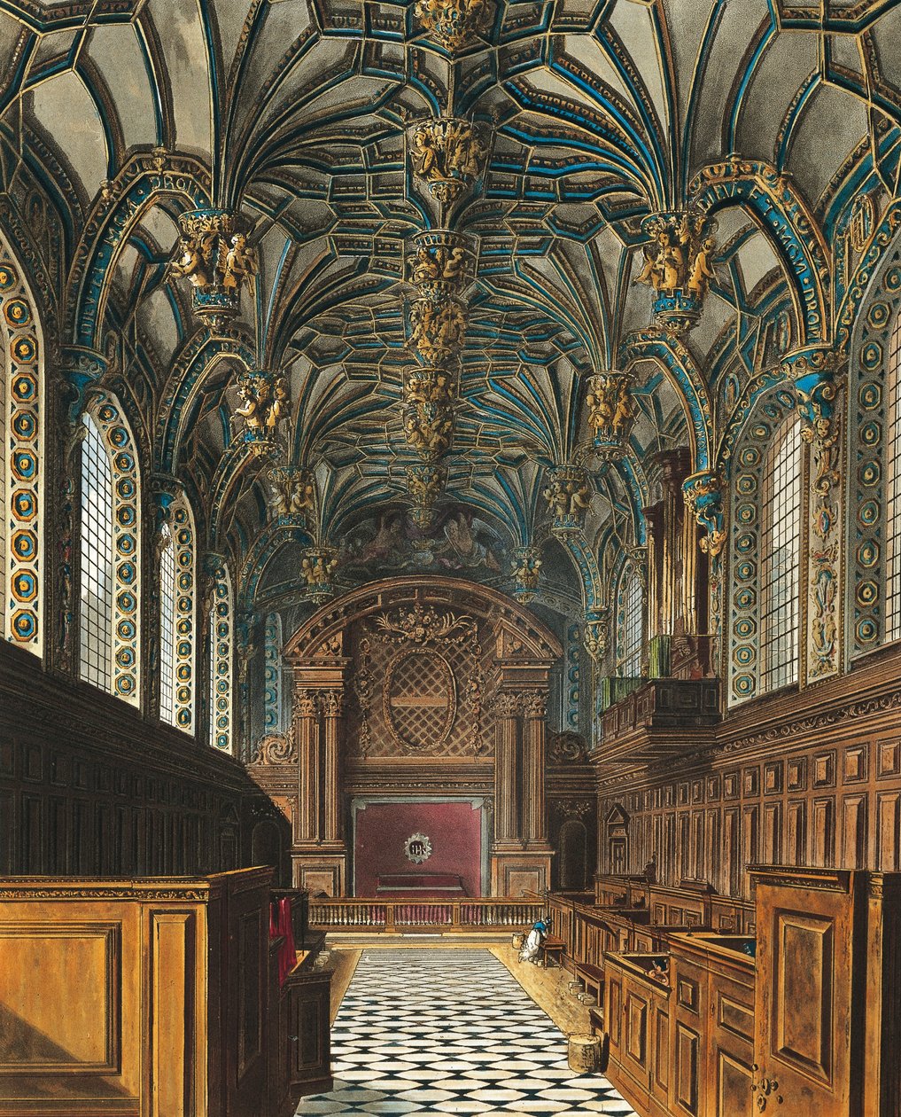 Kapel van het Hampton Court Royal Palace door Charles (after) Wild