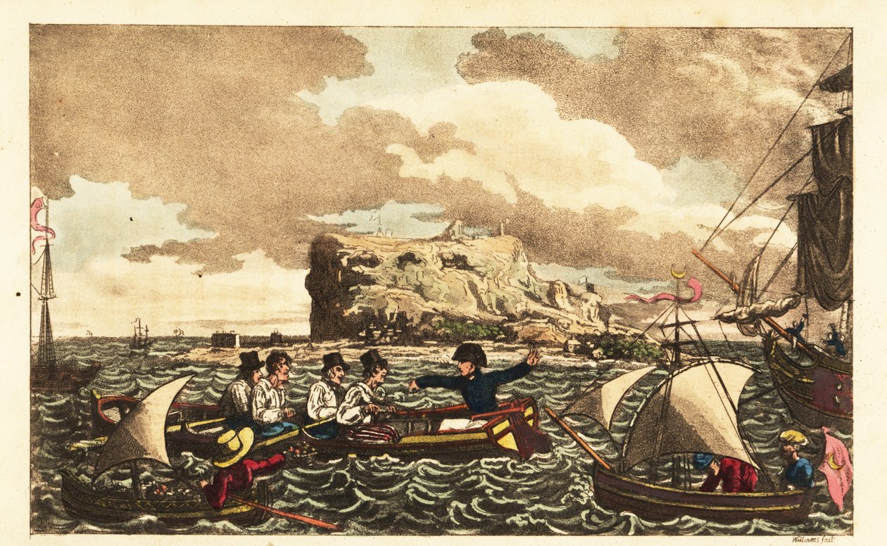 Adelborst Newcome overgebracht per roeiboot naar de HMS Vanguard bij Gibraltar door Charles (c.1797 1850) (after) Williams