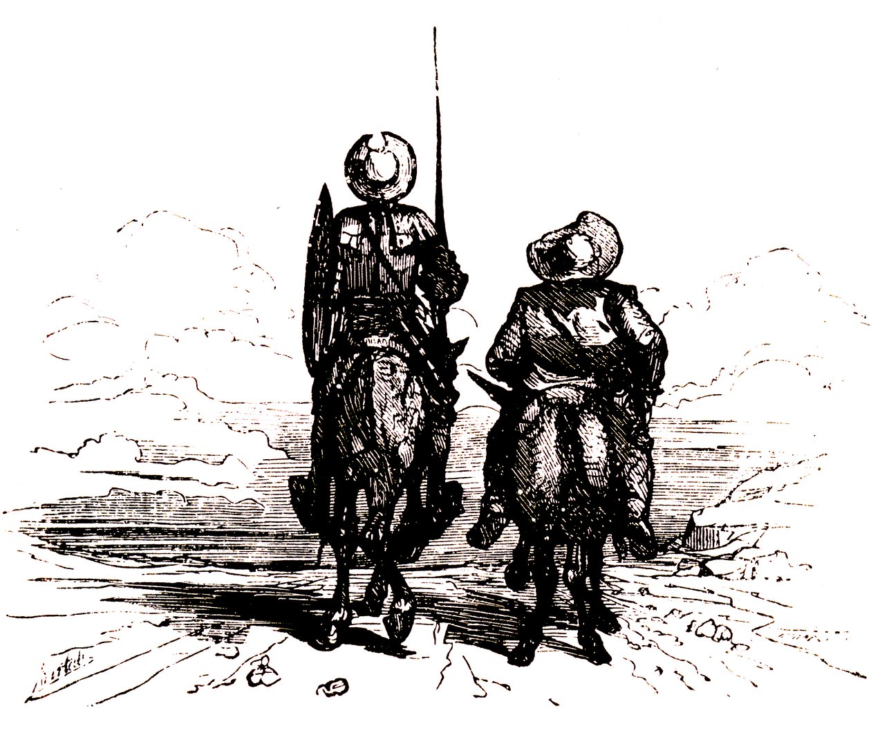 Don Quichot op zijn paard, naast Sancho op zijn ezel door Charles Albert d