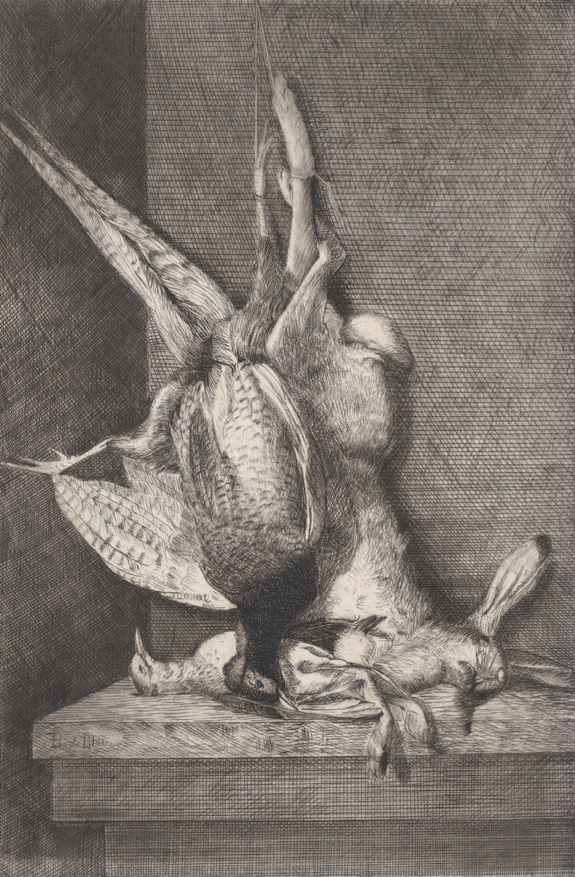Jachttrofee met wildvogels en konijn, 1850-1900 door Charles Alphonse Deblois