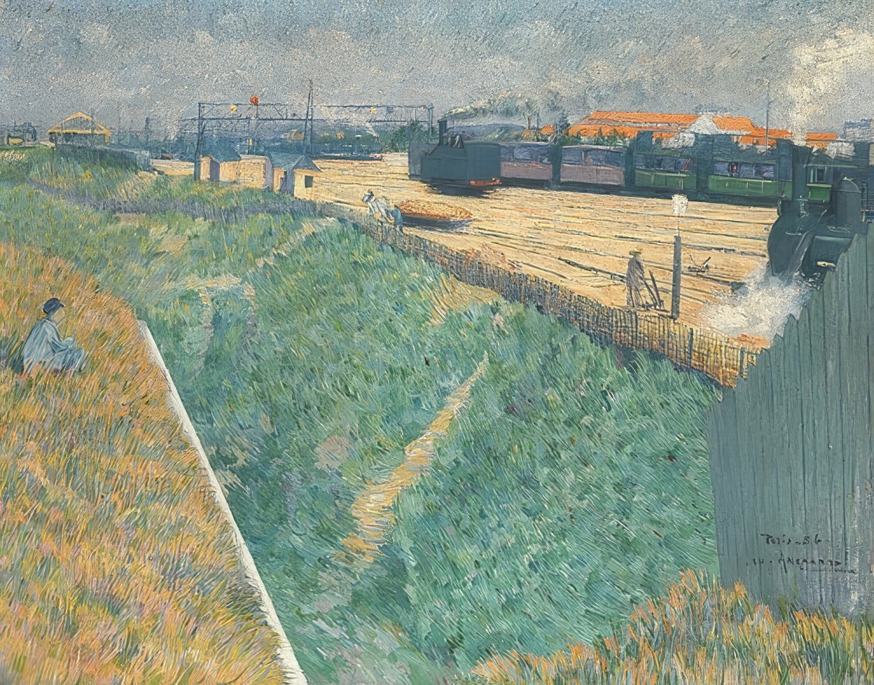 De Westbaan bij het verlaten van Parijs. 1886 door Charles Angrand
