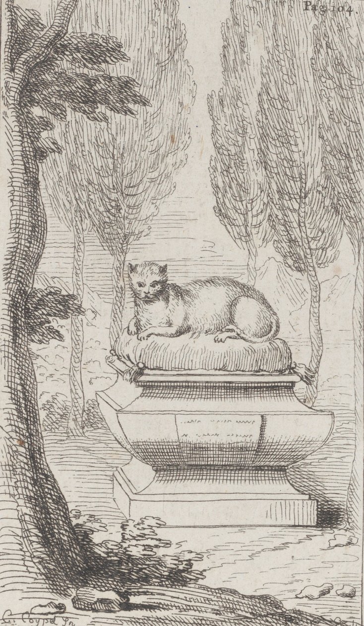 Kat op een graf door Charles Antoine Coypel