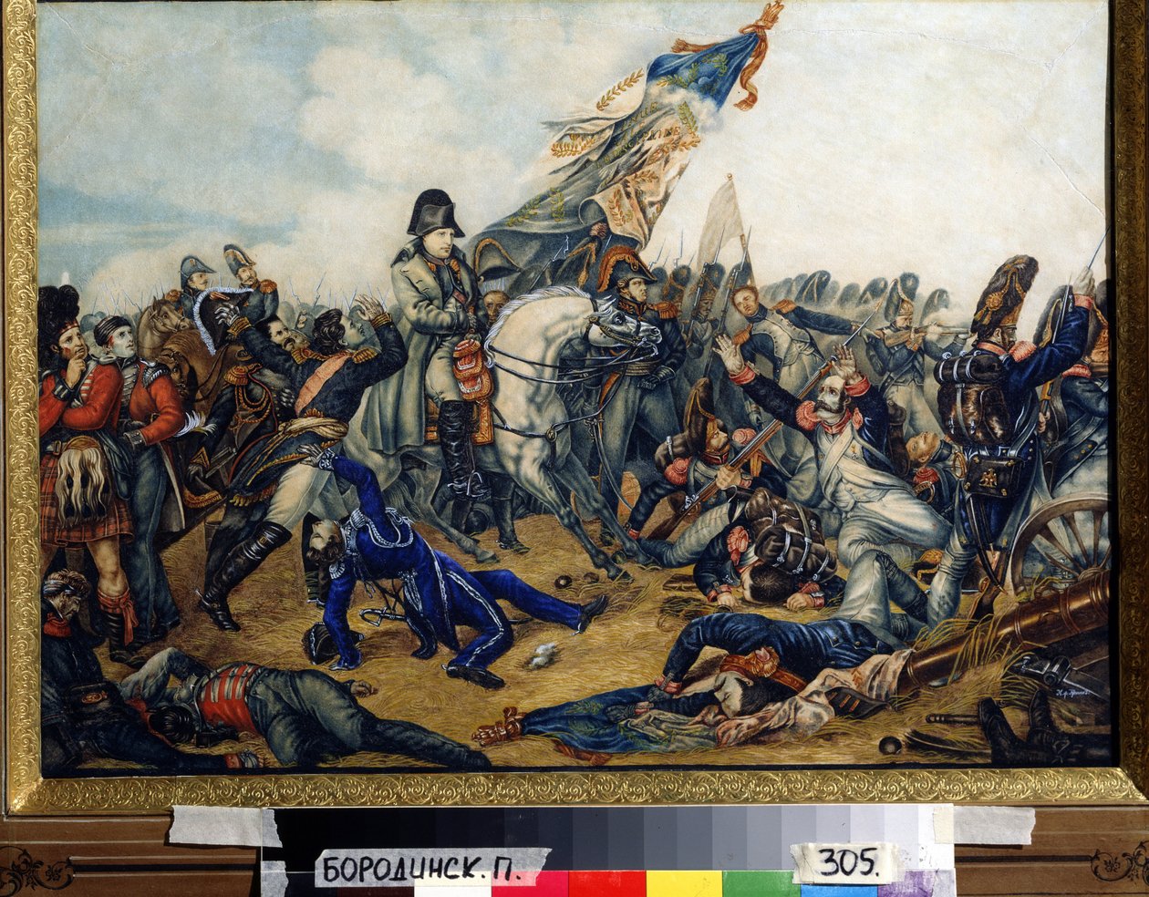 Napoleon I bij de slag bij Waterloo op 18 juni 1815 door Charles Auguste Steuben