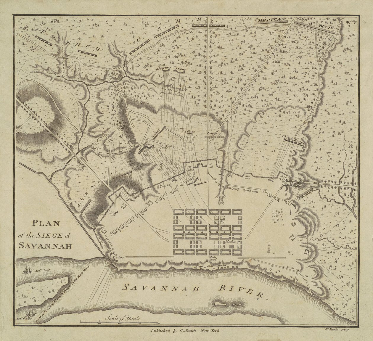 Plan van het Beleg van Savannah door Charles B. J. Févret de Saint Mémin