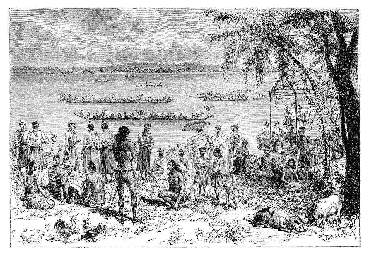 Bootraces op de Mekong, 1895 door Charles Barbant
