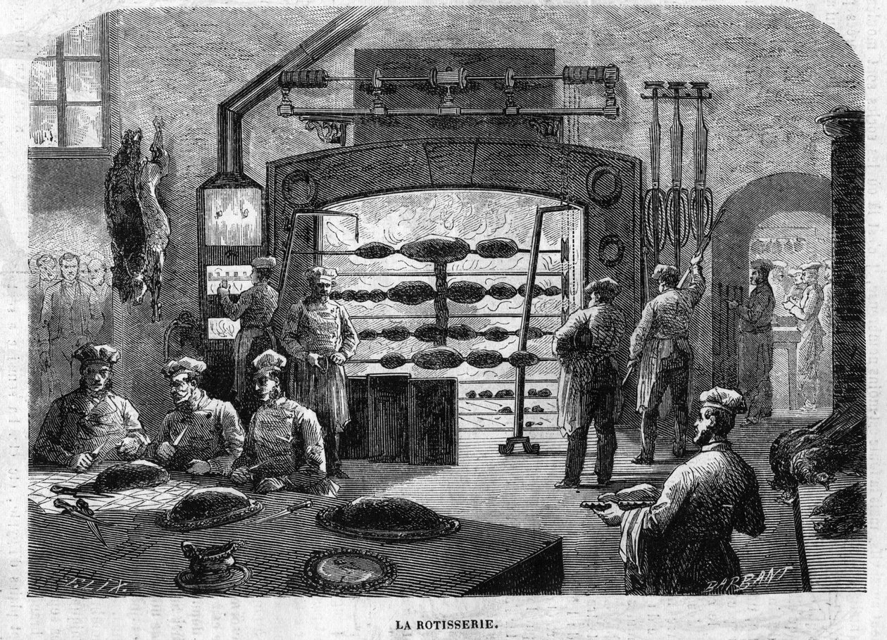 La Rotisserie des keukens van het Palais des Tuileries, in 1864. Gravure door F. Lix en Barbant naar een tekening van Moullin. door Charles Barbant