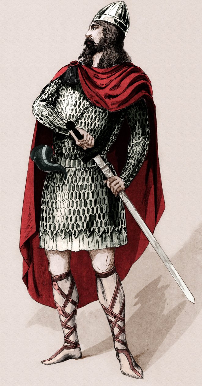 Franse ridder Roland de Roncevaux (prent) door Charles Bianchini