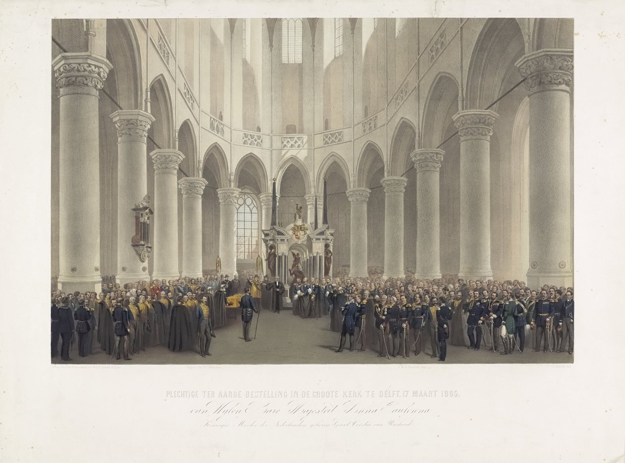 Plechtige ter aarde bestelling in de Groote Kerk te Delft, 17 Maart 1865, van Wijlen Hare Majesteit Anna Paulowna Koningin-Moeder der Nederlanden geboren Groot Vorstin van Rusland door Charles Billoin