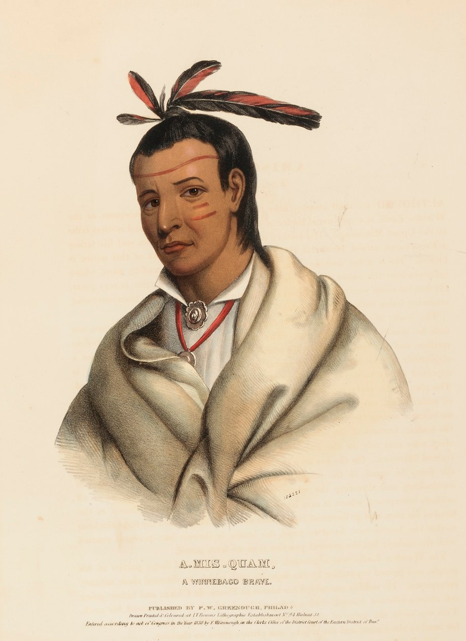 A-MIS-QUAM, A WINNEBAGO BRAVE, uit History of Indian Tribes of North America. door Charles Bird King