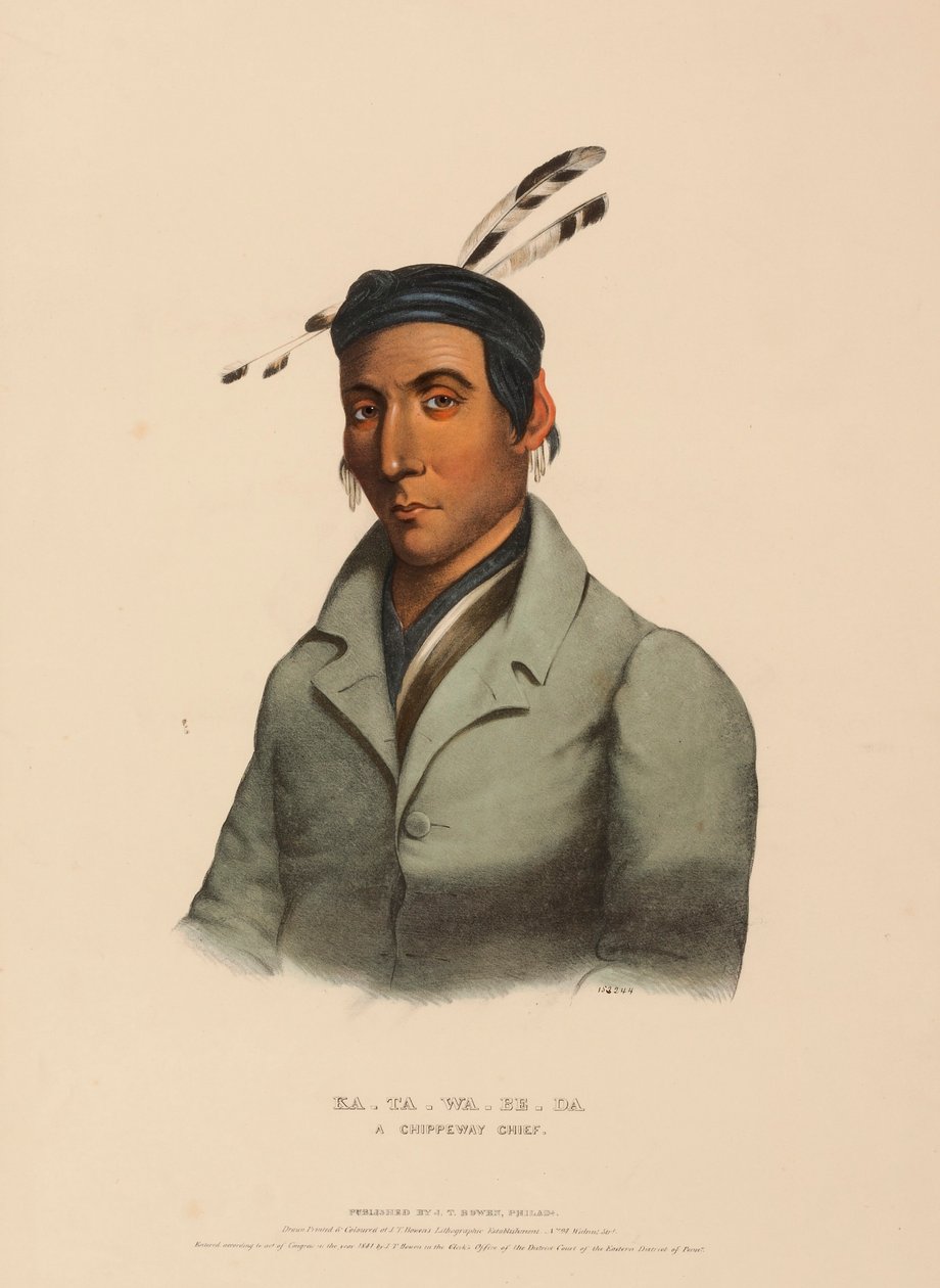 KA-TA-WA-BE-DA. Een CHIPPEWAY CHIEF, uit Geschiedenis van de Indiaanse Stammen van Noord-Amerika door Charles Bird King