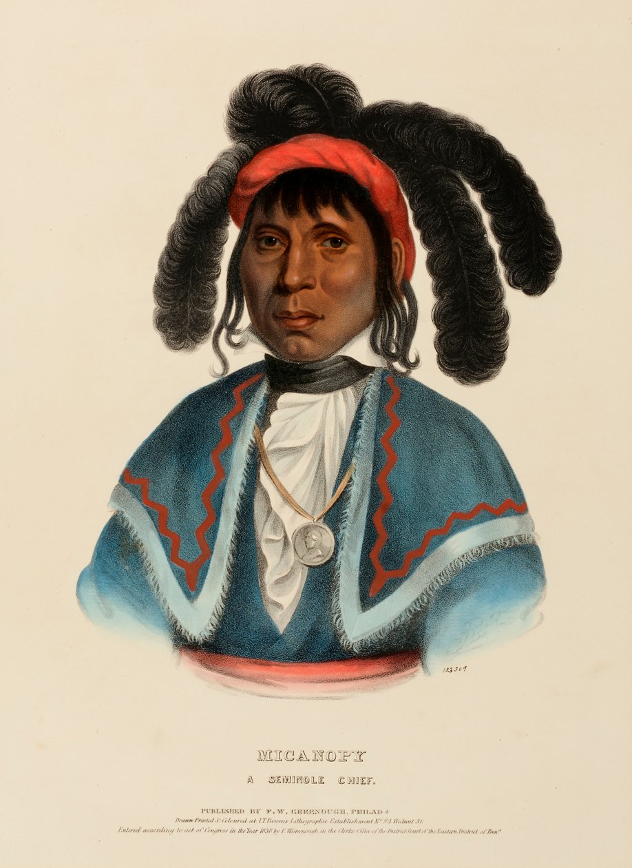 MICANOPY. A SEMINOLE CHIEF, uit History of the Indian Tribes of North America. door Charles Bird King