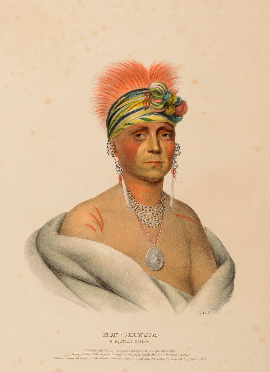 MON-CHONSIA. A KANSAS CHIEF, uit History of the Indian Tribes of North America. door Charles Bird King