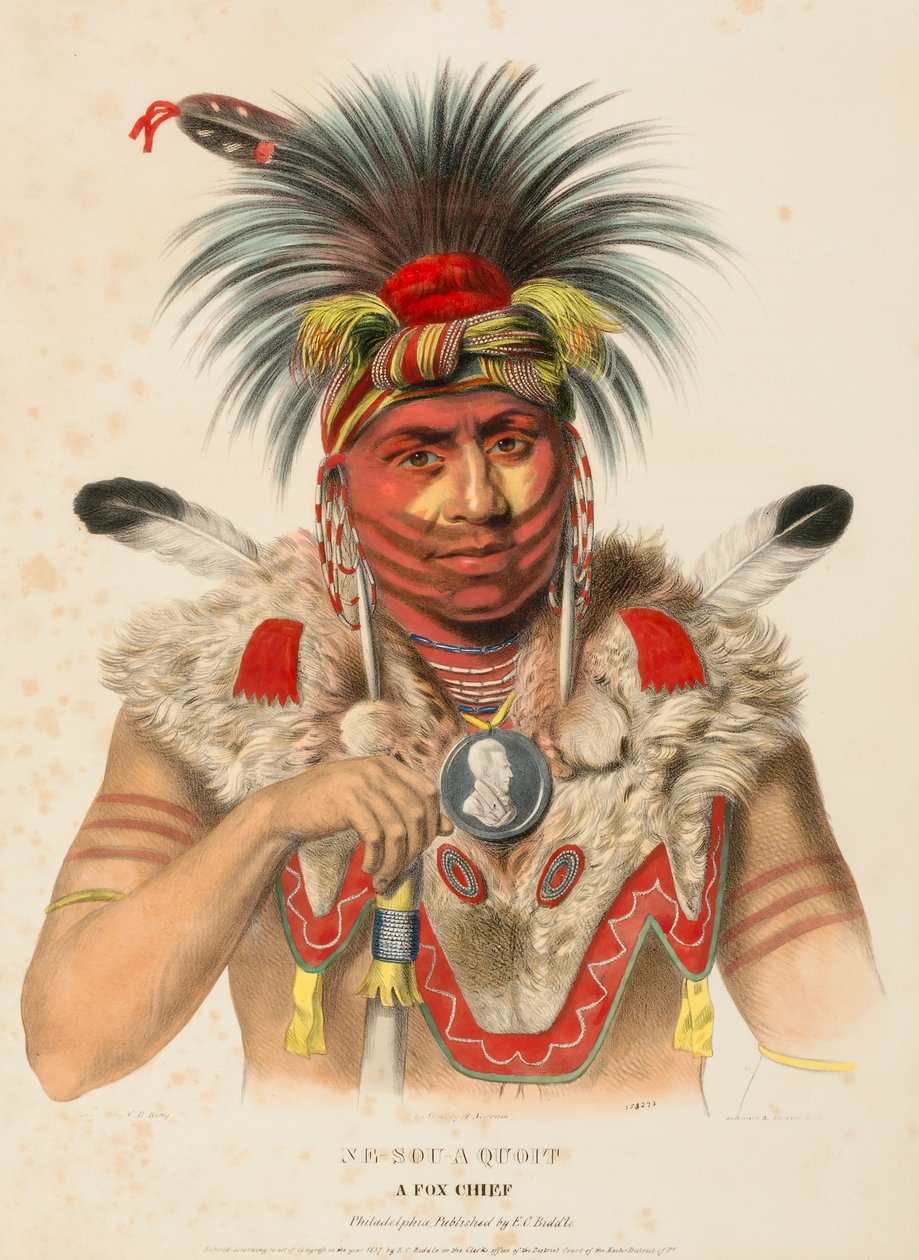 NE-SOU-A-QUOIT. A FOX CHIEF, uit History of the Indian Tribes of North America. door Charles Bird King