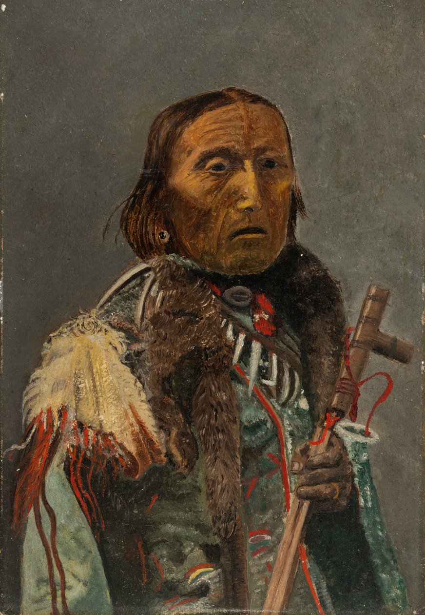 Amerikaanse indiaan met vredespijp (olieverf op karton) door Charles Bird King