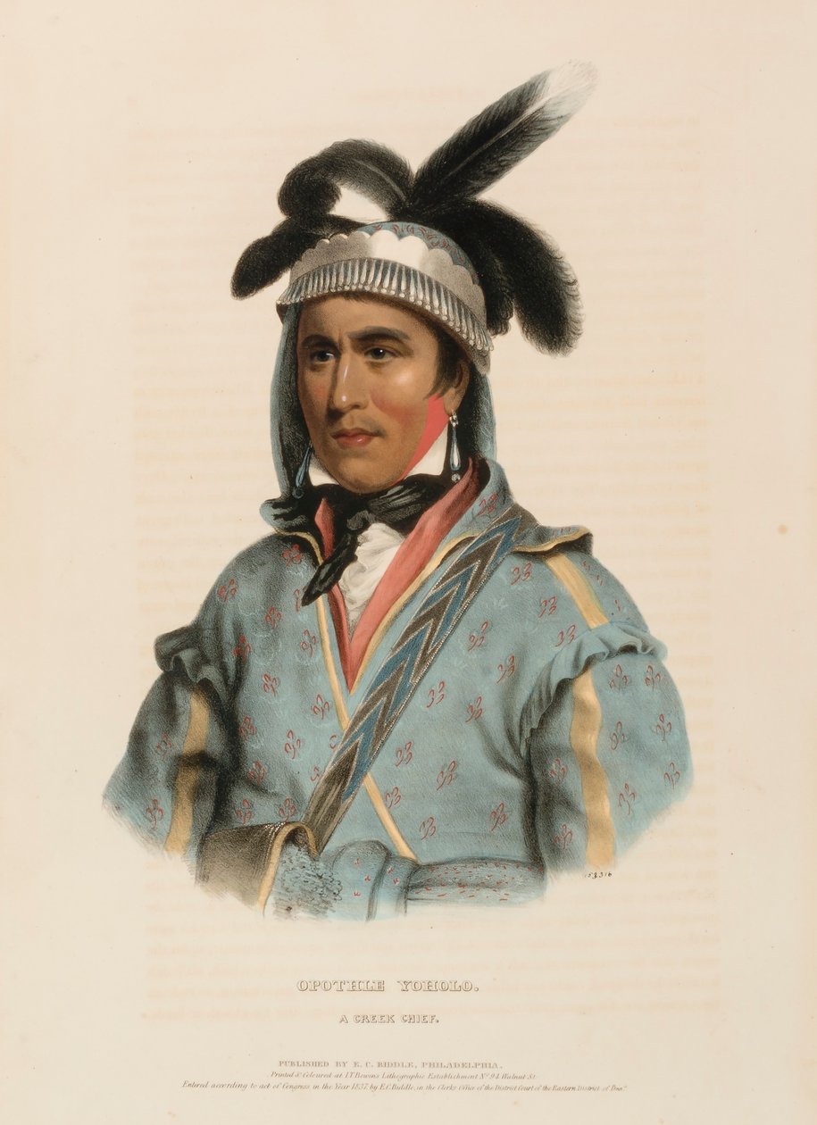 OPOTHLE YOHOLO. A CREEK CHIEF, uit History of the Indian Tribes of North America. door Charles Bird King