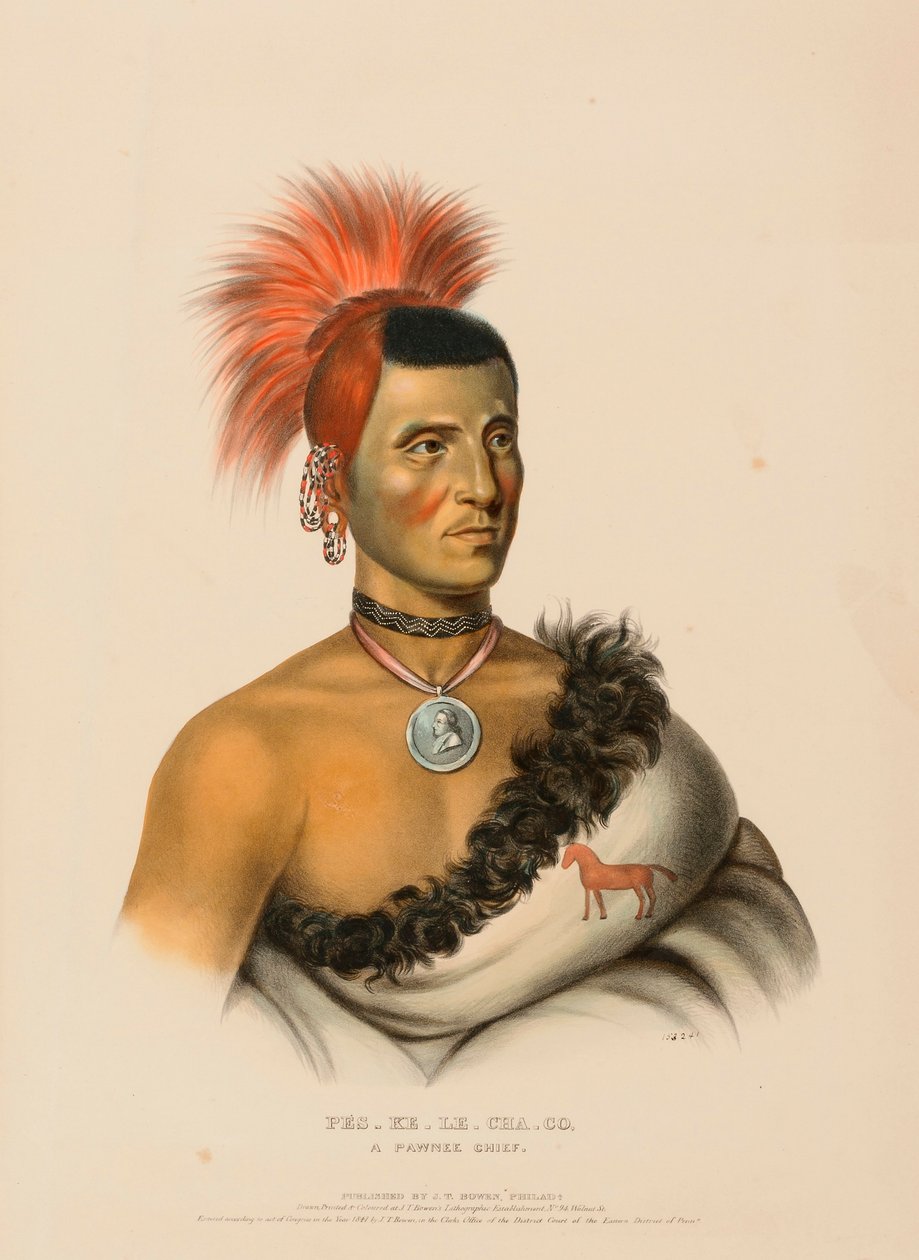 PES-KE-LE-CHA-CO, A PAWNEE CHIEF, uit History of the Indian Tribes of North America. door Charles Bird King