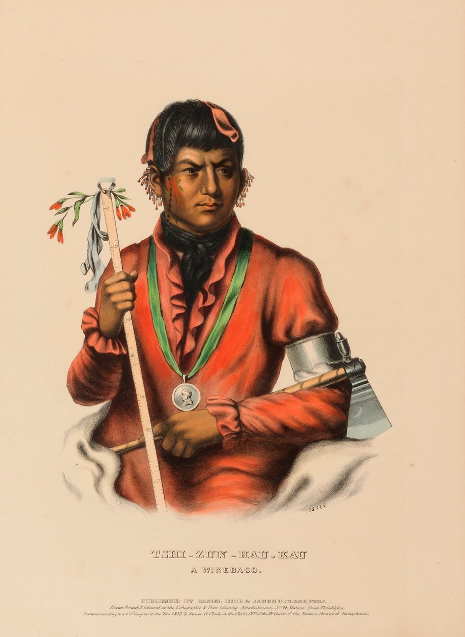 TSHI-ZUN-HAU-KAU. A WINNEBAGO, uit Geschiedenis van de Indianenstammen van Noord-Amerika door Charles Bird King