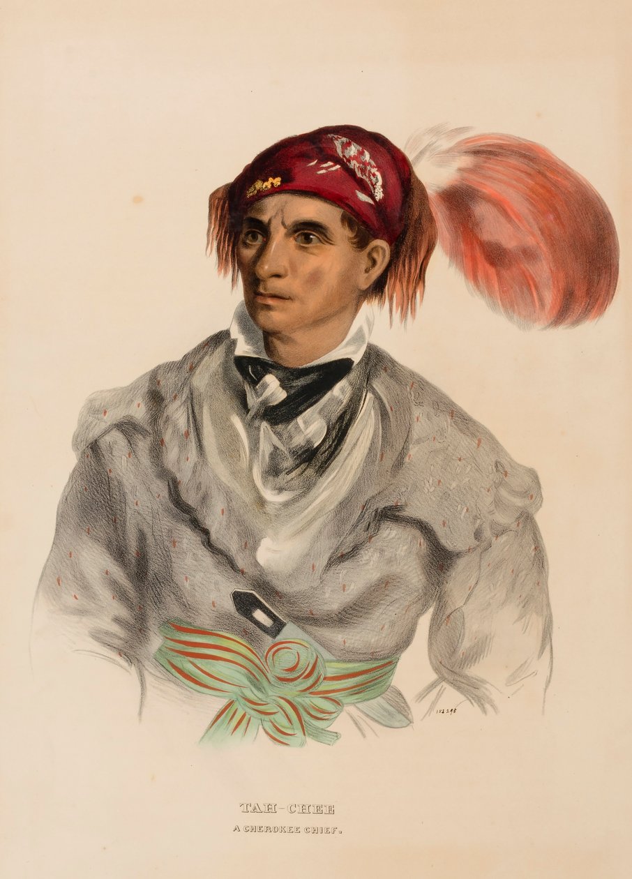 Tah-Chee (Nederlands), Een Cherokee opperhoofd, uit Geschiedenis van de Indiaanse Stammen van Noord-Amerika door Charles Bird King