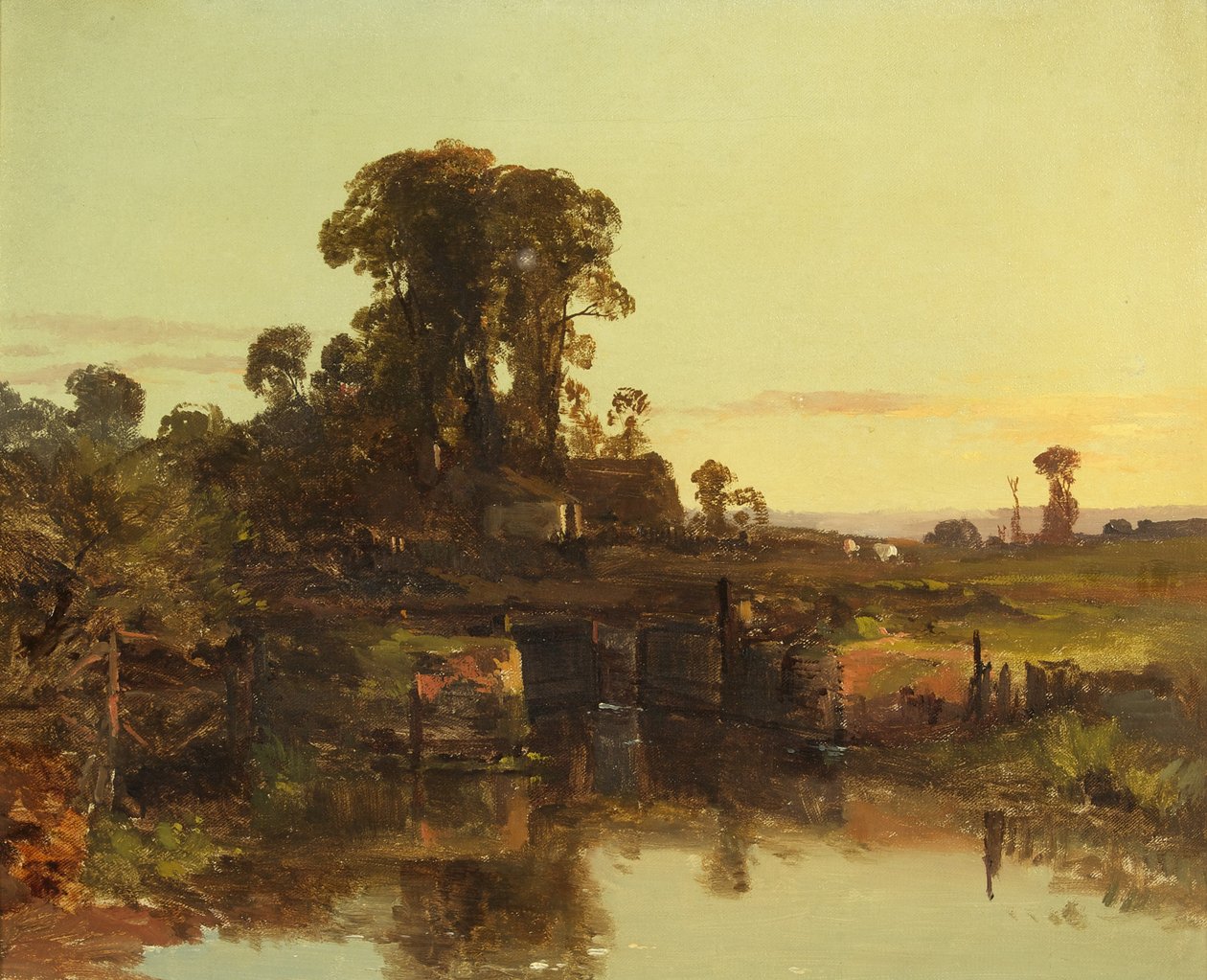 Een Oude Sluis aan de Theems, Avond door Charles Branwhite