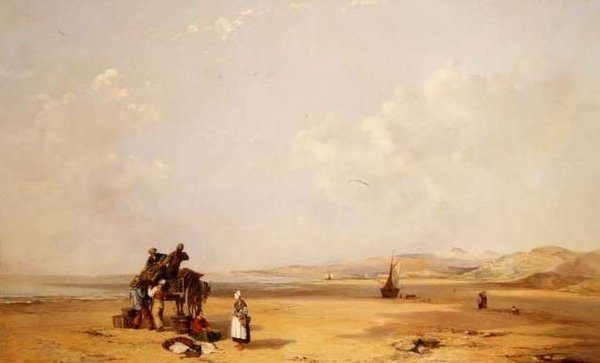 Vissers die hun Vangst Lossen op het Strand in Cardigan Bay door Charles Branwhite