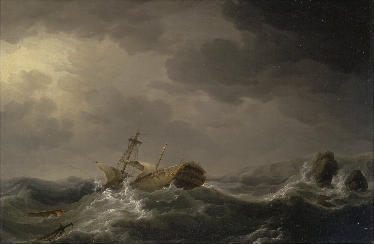 Schip vergaan op een rotsachtige kust door Charles Brooking