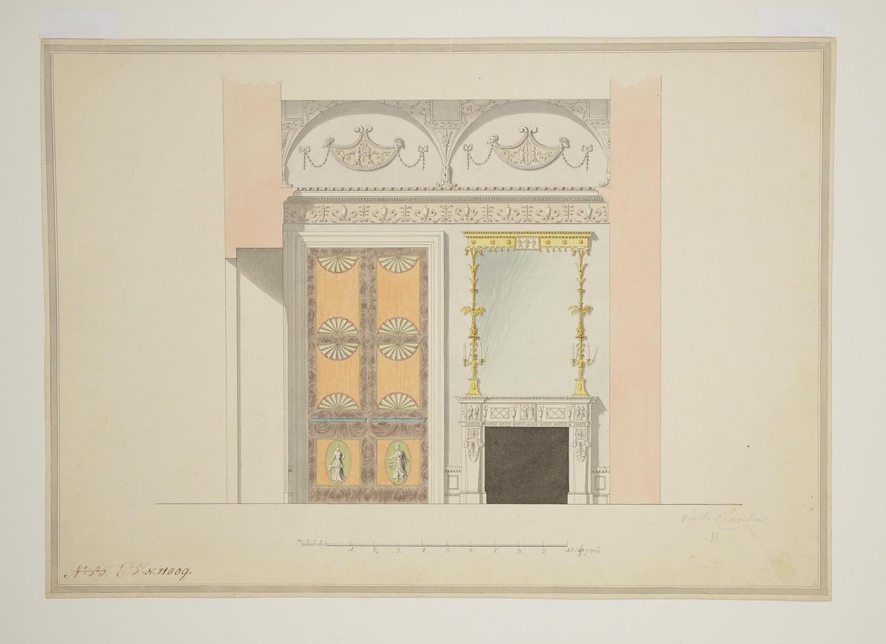 Ontwerp van de kabinetbibliotheek, vroege jaren 1780 door Charles Cameron
