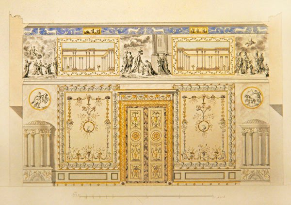 Verhoging van een deuropeningmuur, Lyons Drawing-Room, Catherine Palace in Tsarskoye Selo, begin jaren 1780 door Charles Cameron