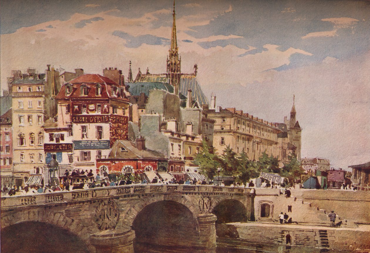 Parijs vanaf de Pont St Michel, ca. 1846 door Charles Claude Pyne
